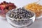 Dried lavender in a clear glass bowl