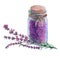 Dried lavender petals in a glass vial.