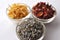 Dried lavender, rose and calendula in a clear glass bowl