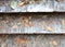 Dried leaves on grunge gray cement steps. texture background block stairs