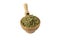 Dried leaves o Lemon verbena in latin Aloysia citrodora in wooden bowl and scoop isolated on white background. Medicinal herb.