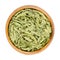 Dried lemon verbena leaves, Aloysia citrodora, in a wooden bowl