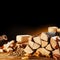 Dried logs, pellets and blocks of sawdust