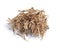 Dried medicinal herbs raw materials on white. Root of E