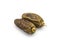 Dried Medjoul date fruit on white isolated background with clipping path. Dates palm is food for Ramadan or medjool month.