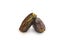 Dried Medjoul date fruit on white isolated background with clipping path. Dates palm is food for Ramadan or medjool month.