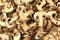 Dried mushroom slices food background texture