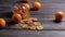 Dried oranges scattered from glass jar.