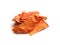 Dried organic papaya slices on white