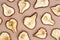 Dried pears on brown carton background