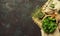 Dried peppermint in a glass jar and a bunch of fresh mint, medic