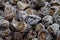 Dried persimmon texture background, close-up, top view. Preserved persimmon