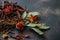 Dried pods of chili peppers of different varieties