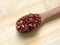 Dried pomegranate seeds on spoon