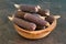 Dried purple corn on a rustic table