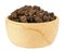 Dried raisins sultanas in a wooden bowl