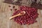 Dried red beans and wooden spoon