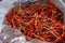 Dried red chilli for sale on market