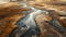 Dried rivers and lakes due to drought. Bird's eye view