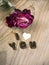 Dried rose and chocolate words I LOVE YOU