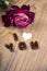 Dried rose and chocolate words I LOVE YOU