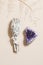 dried sage and druse amethyst on beige background, magic rock for ritual, witchcraft, spiritual practice, meditation.