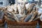 Dried salted perch fish in basket close up, dry sea bass sale on seafood market, tasty stockfish, jerky grouper, salty sunfish