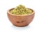 Dried spice of oregano herbs in wood bowl on white background