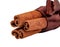 Dried sticks of cinnamon natural spices on white isolated