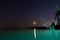 Dried sycamore tree over beautiful Balaton lake in Hungary, visible moon and stars