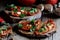 Dried tomatoes bread with oil, garlic and parsley, autumn traditional italian food