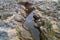 Dried watercourse of the river with the rocks and water