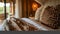 Drift off to sleep in a cozy bed adorned with luxurious animal print linens surrounded by the sights and sounds of the