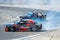 Drift sport cars competing in a race at Vinnytsia Drift Competition 09.07.2017, drive a turn, editorial photo