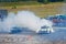 Drift sport cars competing in a race at Vinnytsia Drift Competition 09.07.2017, editorial photo