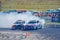 Drift sport cars competing in a race at Vinnytsia Drift Competition 09.07.2017, editorial photo