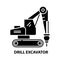 drill excavator icon, black vector sign with editable strokes, concept illustration