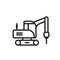 Drill excavator line icon. heavy construction machinery. isolated vector image