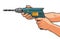 Drill in hand. Building, repair, housework, construction tool concept. Cartoon vector illustration