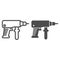 Drill instrument line and solid icon. Cordless hand perforator and repair tool symbol, outline style pictogram on white