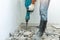 Drill machine using to drilling floor tiles in toilet