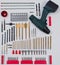 Drill tool accessories in Flat Lay Still on white