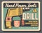 Drill tool, hand electric equipment, warning sign