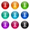 Drilling icon set, colorful glossy 3d rendering ball buttons in 9 color options for webdesign and mobile applications