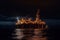 A drilling platform at night. Drilling platform lit up by artificial lights. Industrial and technological advancements that make