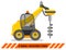 Drilling truck. Detailed illustration of heavy construction machines and equipment. Vector illustration.