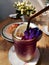 A drink of Butterfly pea flower iced lemon tea drink