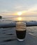 Drink coffee when sunset at beach nice great pleasure