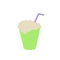 Drink with foam and straw in green glass clip art