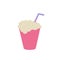 Drink with foam and straw in pink glass clip art